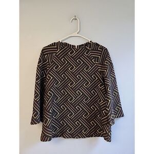 W5 Anthropologie Women's S 3/4 Sleeve Kit Top Geometric Pattern Yellow‎ Black